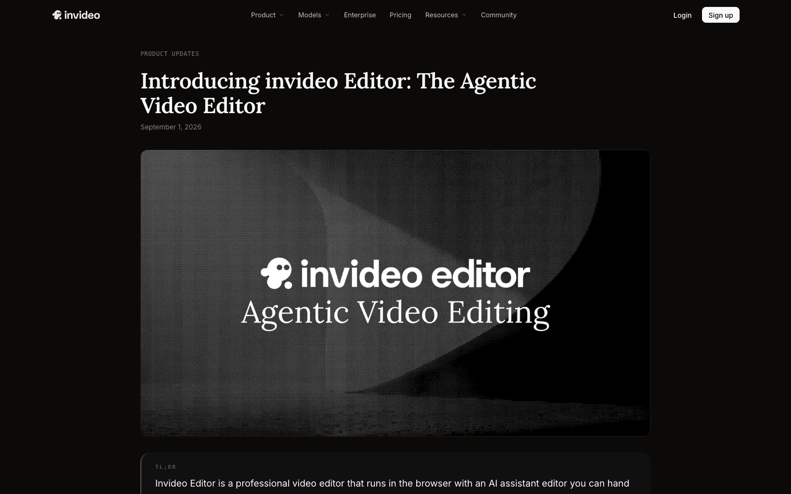 invideo Editor announcement showing its agentic video editing workspace