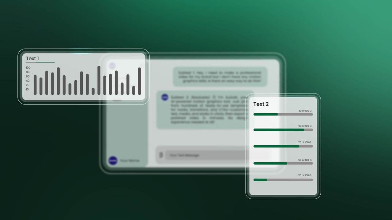 template Launch Video 3 Window AI Chat & Data UI Mockup preview