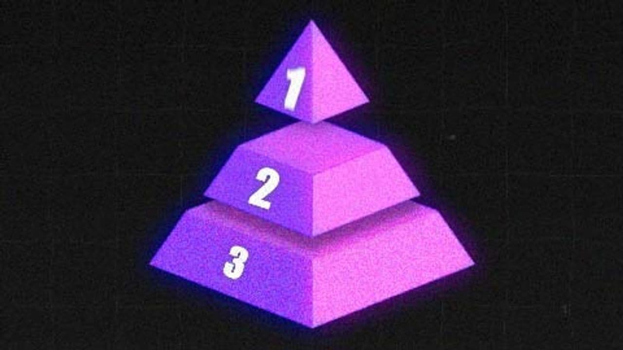 3D Purple Pyramid with Layered Text Reveal