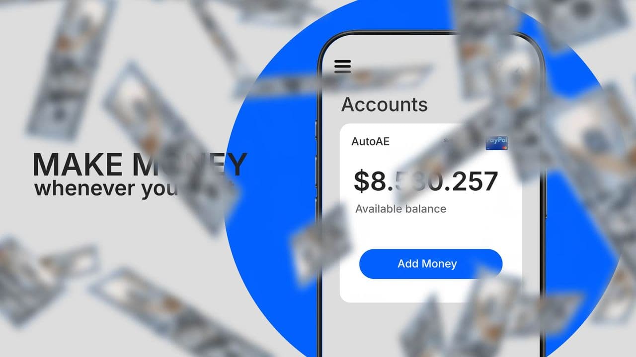 Financial Growth Animation with App Balance Counter & Money Rain