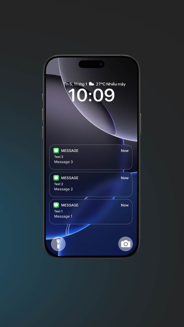 Realistic Phone Notification Animation with 3 Stacking Texts