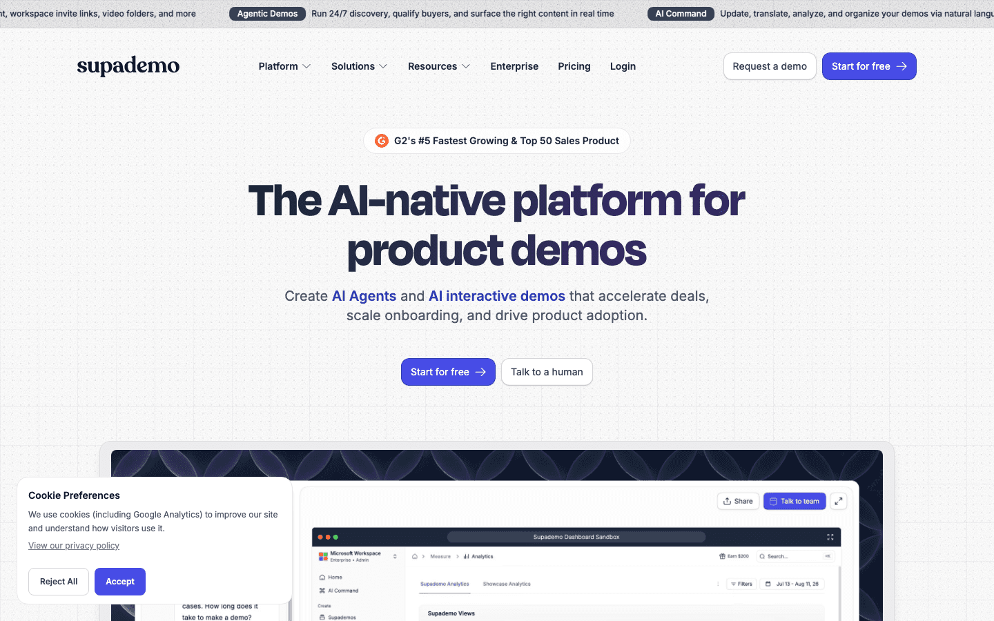 Supademo homepage showing its interactive product demo platform