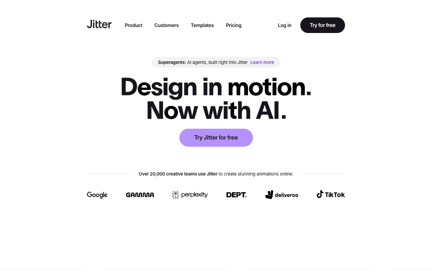 Jitter homepage showing browser-based Motion Design and animation examples